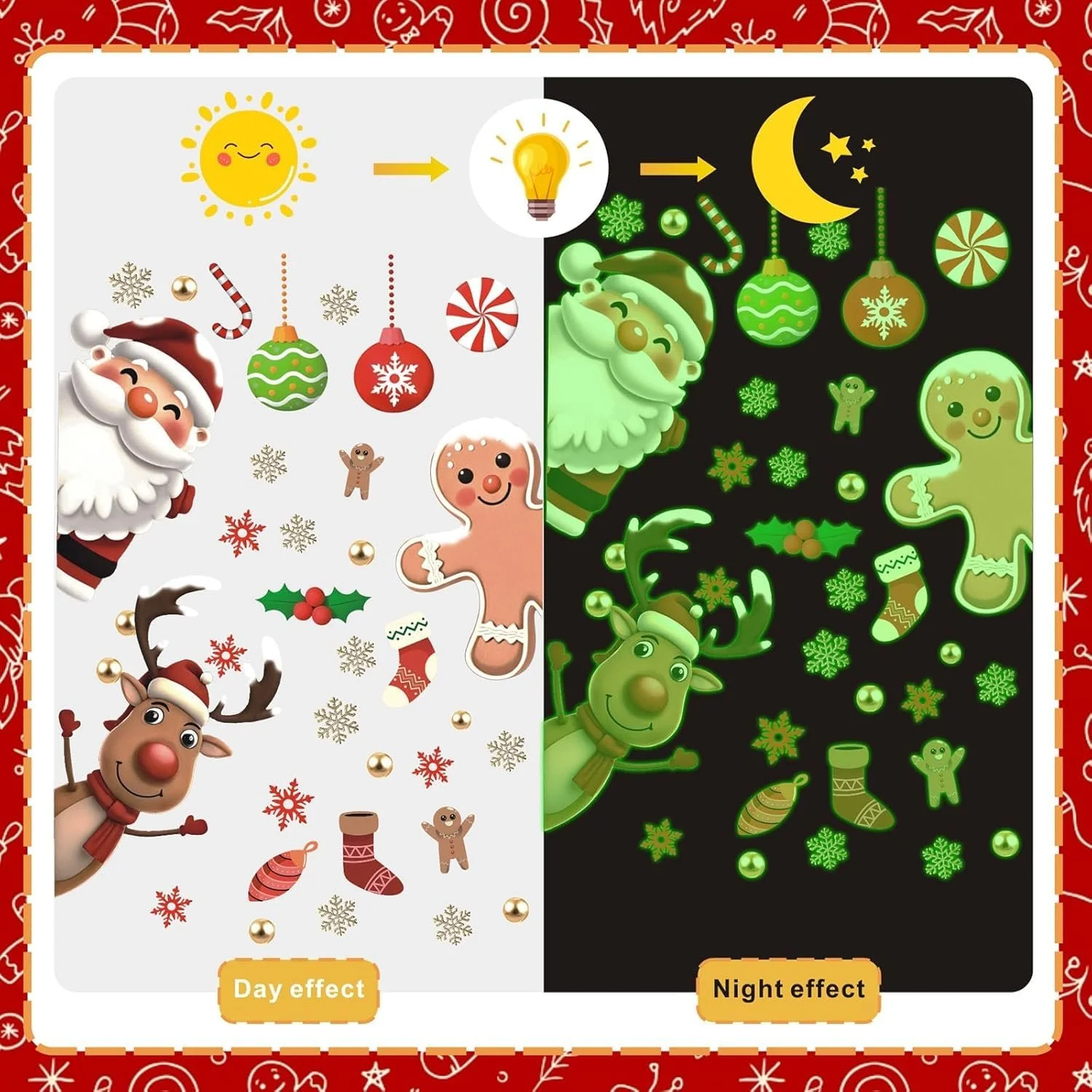 Наклейка на стену Рождественское оконное украшение Luminous Snowman Santa Claus Reindeer Snowflakes, фото №5