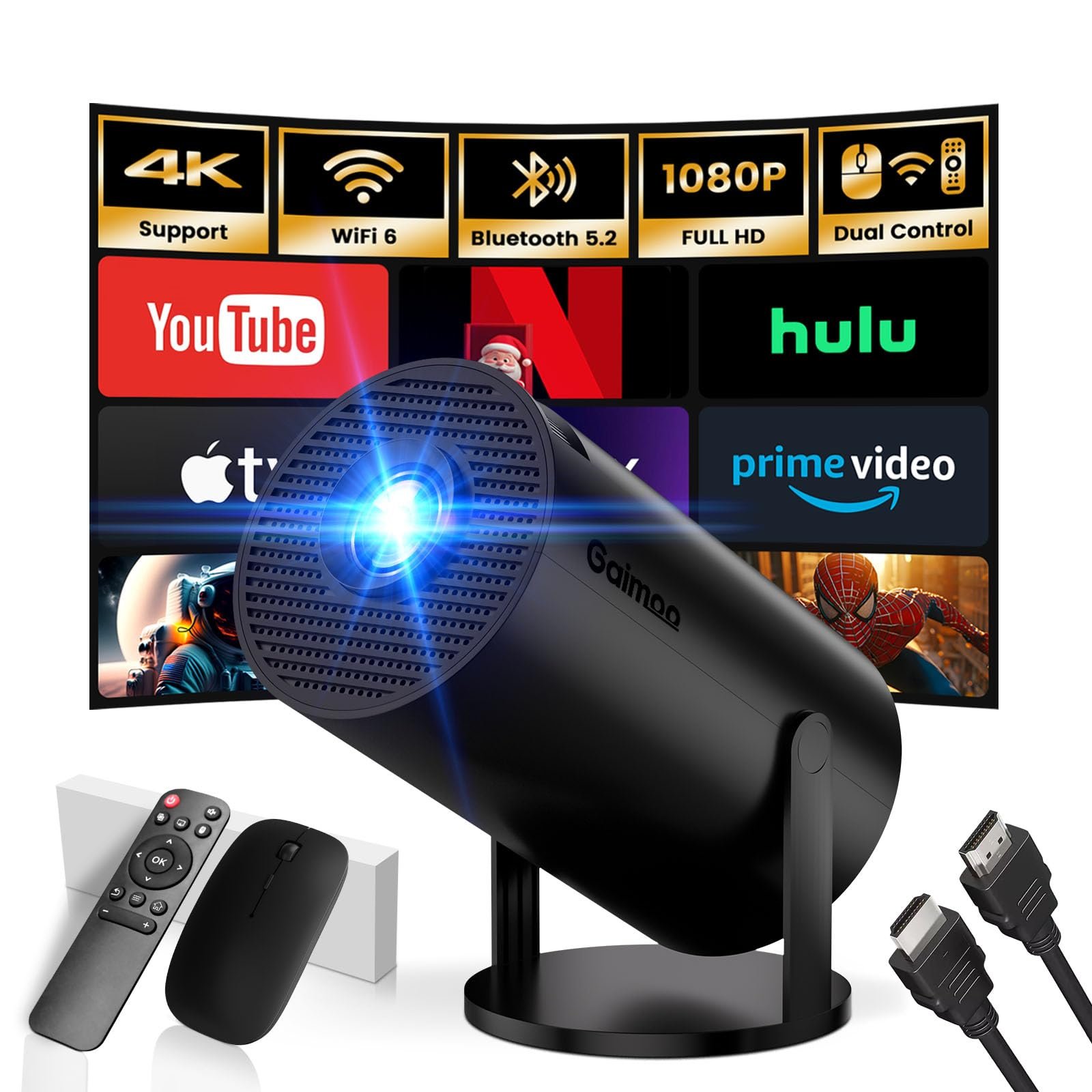Мини-проектор Gaimoo GM200 4K FHD 1080P, с поддержкой 2.4/5G Dual WiFi и Bluetooth 5.0, фото №1