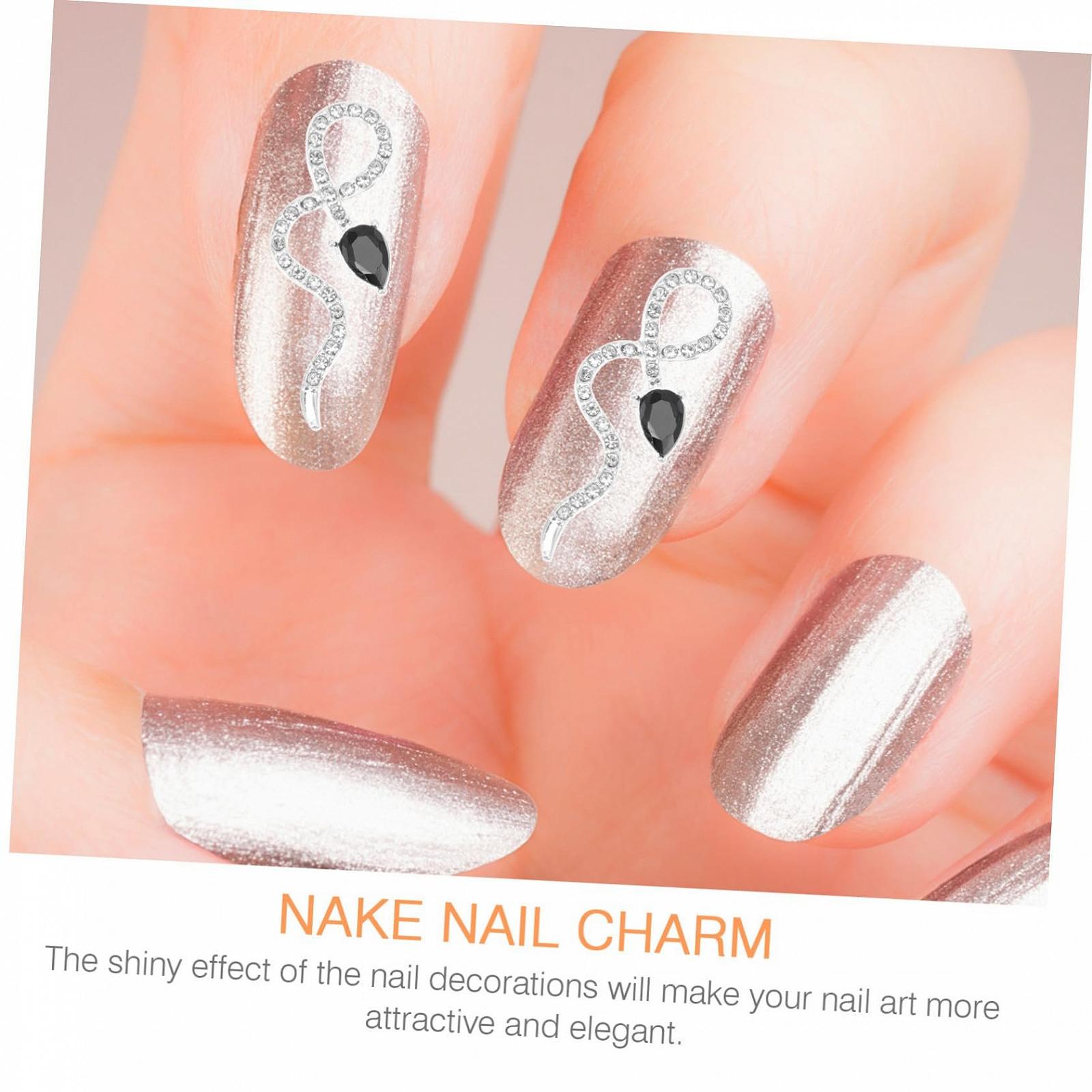 Украшения для ногтей в форме змеи Homoyoyo, набор 4 шт, из металлического сплава со сверкающими стразами, фото №5