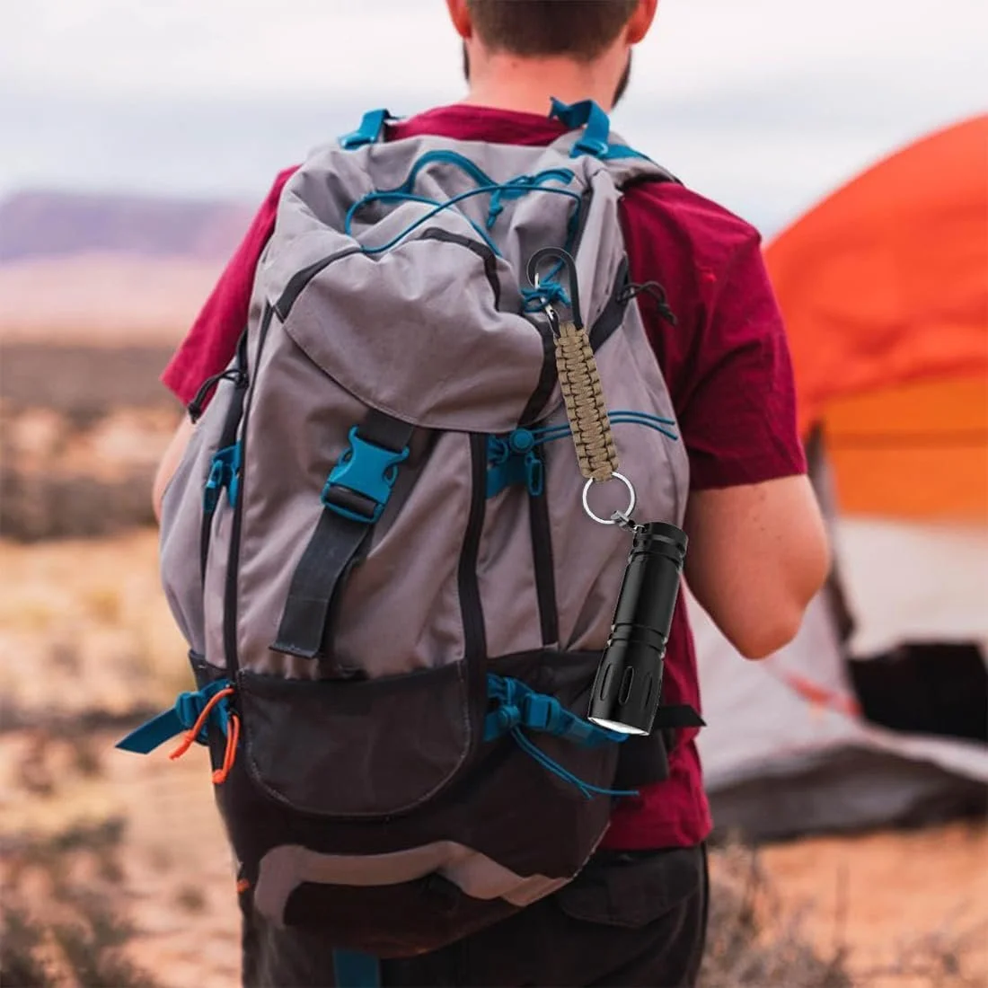 Брелоки 4 шт. з карабіном плетені для виживання в поході (чорний, помаранчевий, камуфляж зелений, камуфляж хакі), фото №5