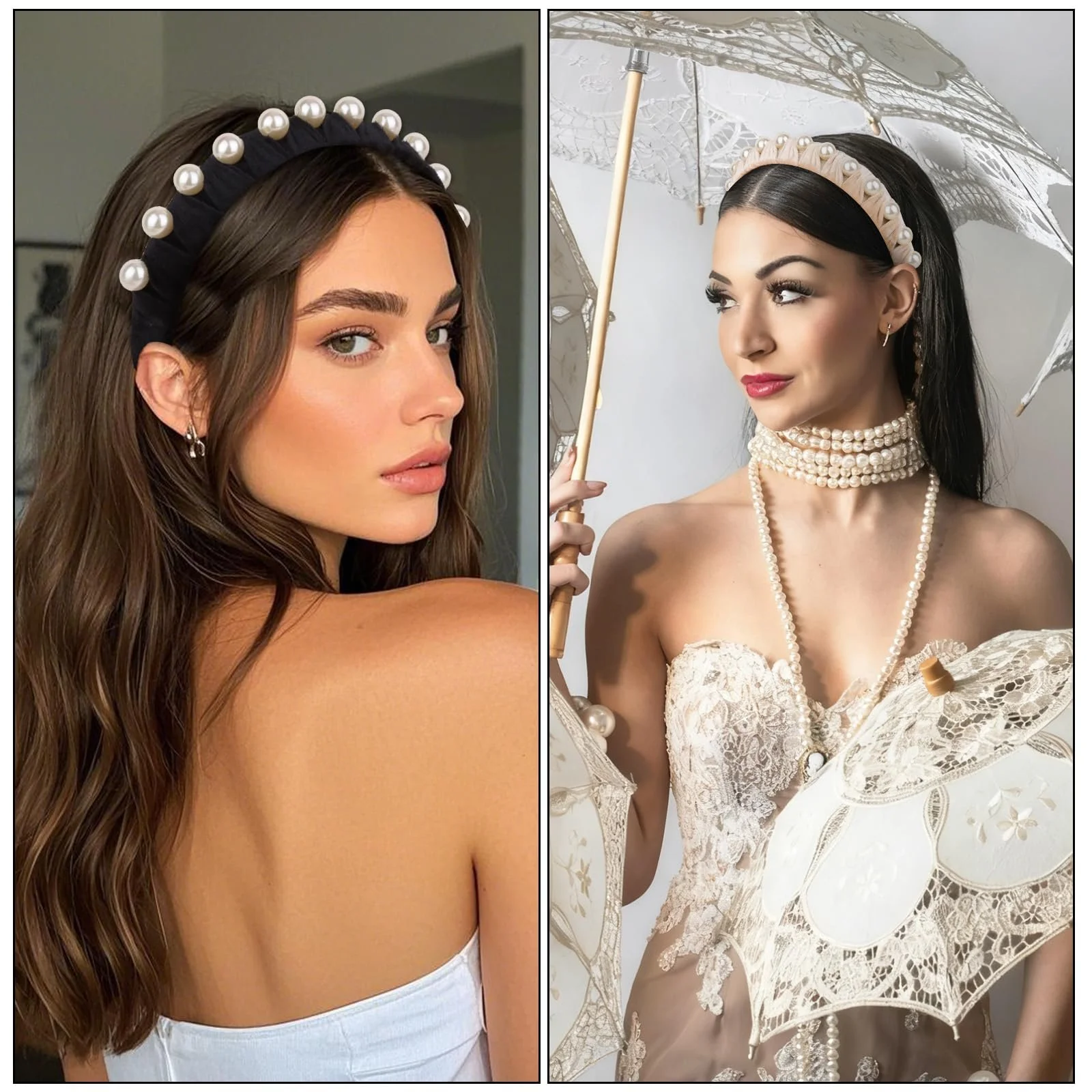 Обруч з перлинами для жінок, набір з 4 штук, червоний / рожевий / чорний / бежевий, фото №6