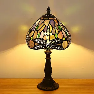 Настільна лампа Tiffany Вітражне скло Блакитна бабка Ретро Декоративна synthetic.ua - Фото 1