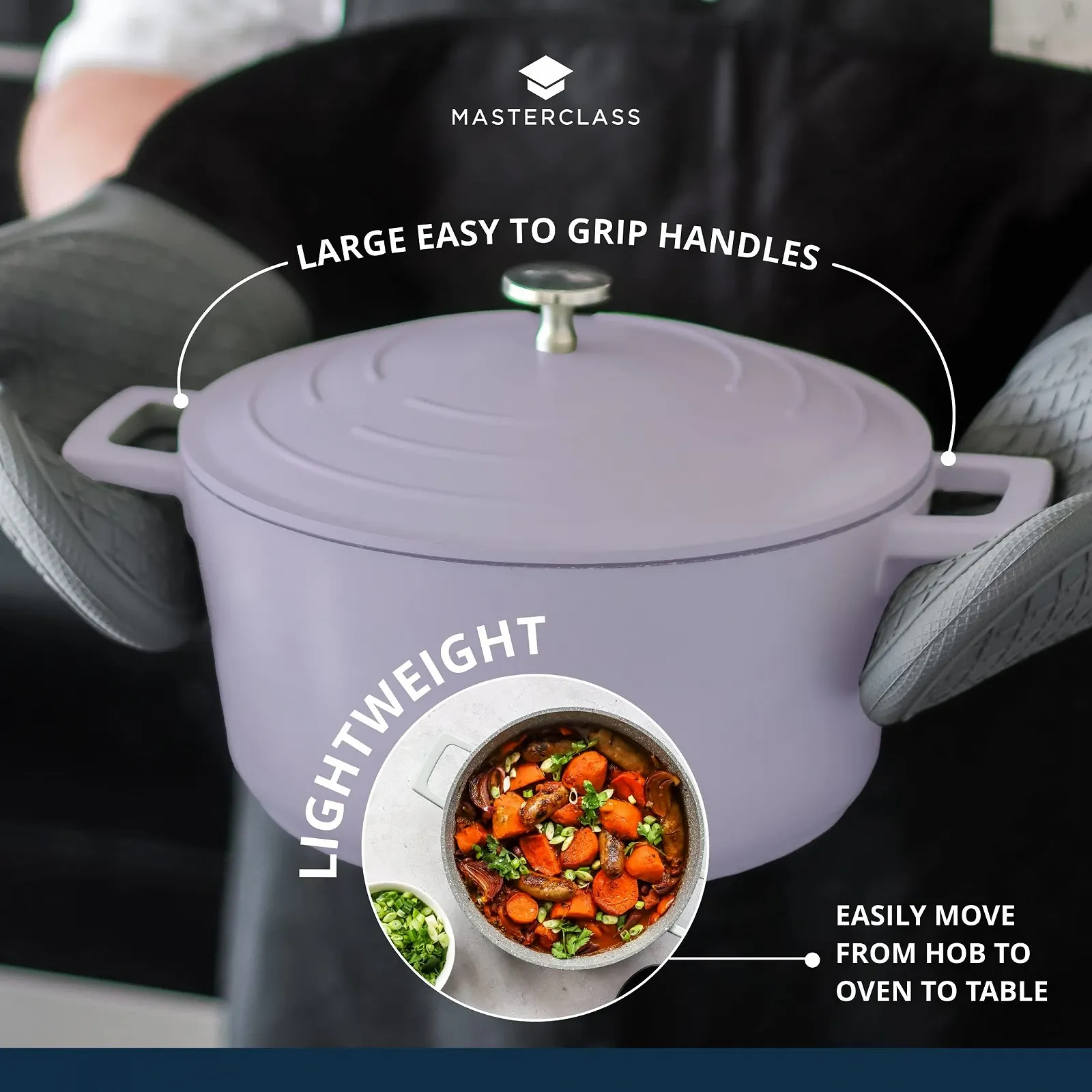 Каструля MasterClass Чавунна кругла з кришкою 4 л Лавандова, фото №7