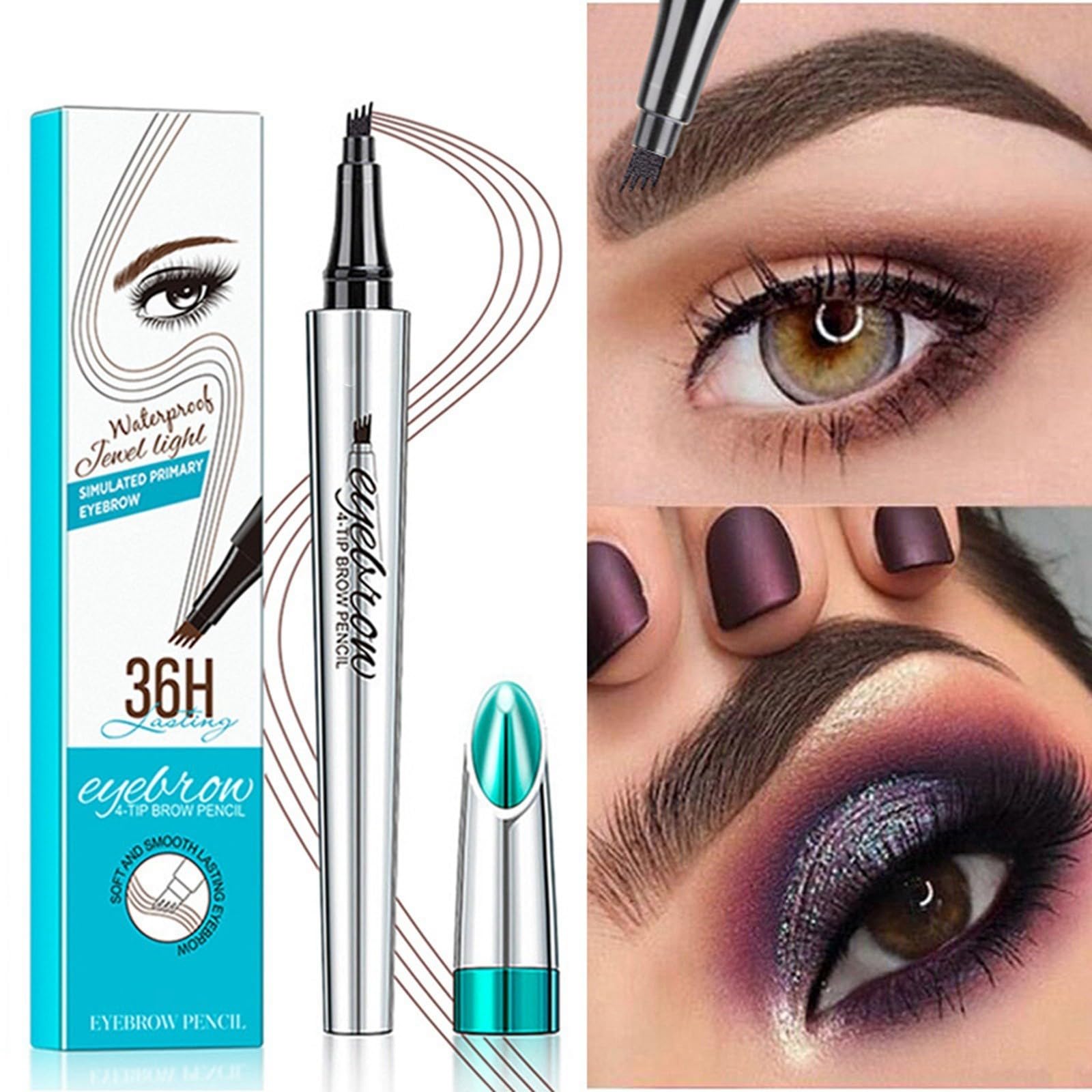 Олівець для брів Anthracite 4 Tips Liquid Eyebrow Microblading Pen Micro 4 Point Long-Lasting Waterproof Natural срібний, фото №3