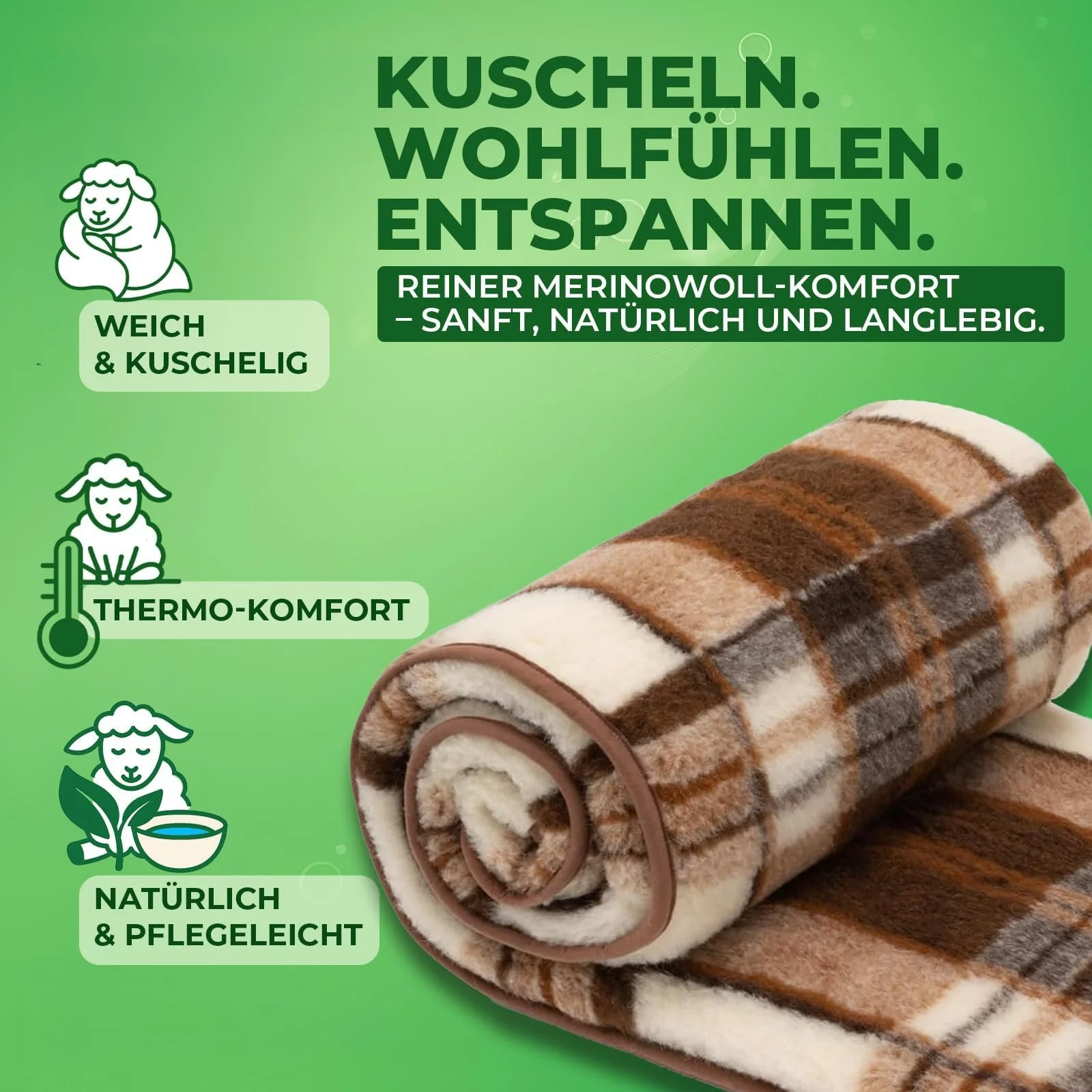 Одеяло Шерстяное Merino, Virgin Wool, 180 x 200 см, Мягкое одеяло из 100% шерсти мериноса, большое и пушистое шерстяное одеяло, фото №6