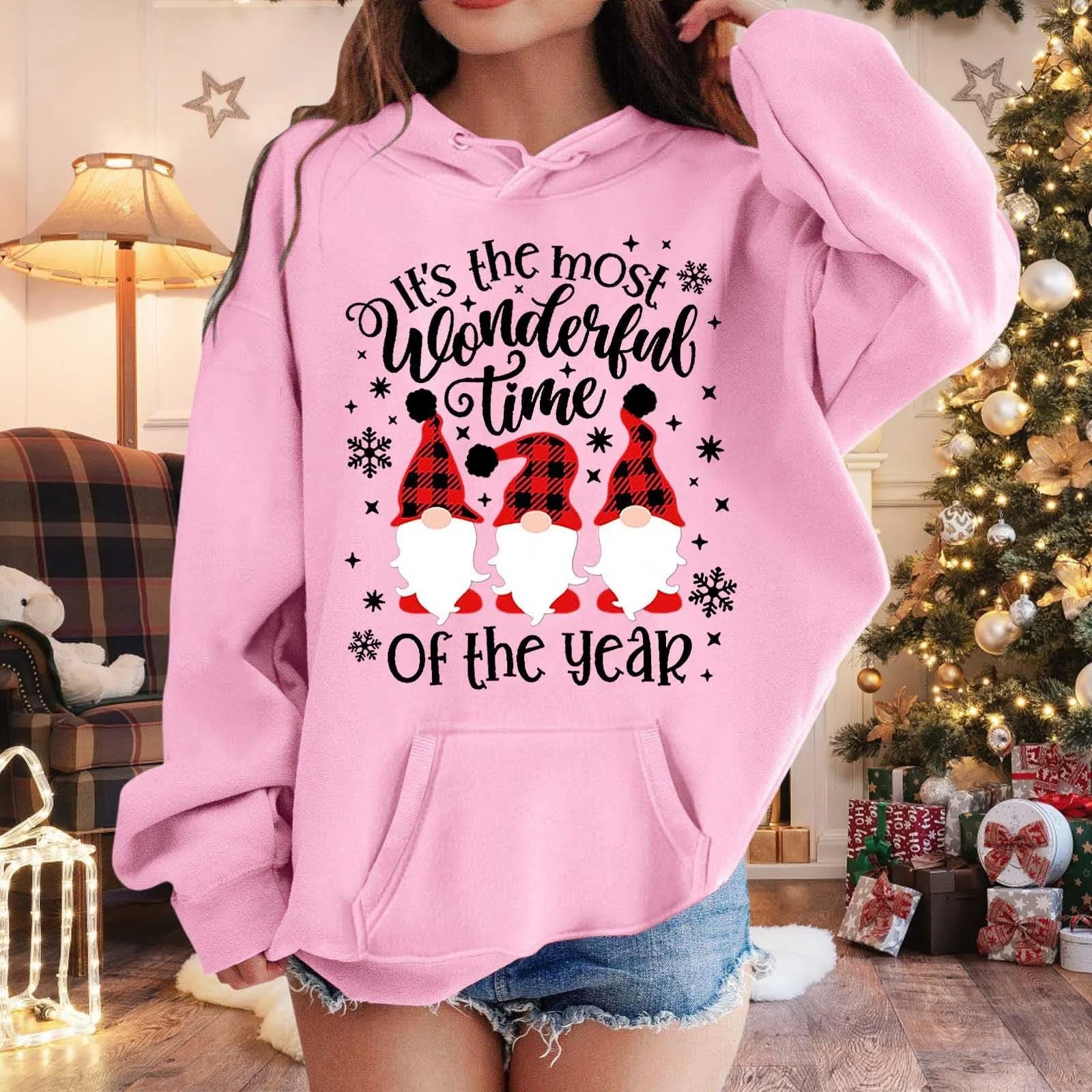 Рождественский свитер Девочка Уродливый Рождественский Худи Круглый вырез Рождественский свитер Длинный рукав Рождественский мотив Легкая Рождественская одежда Повседневный Рождественский костюм, фото №2