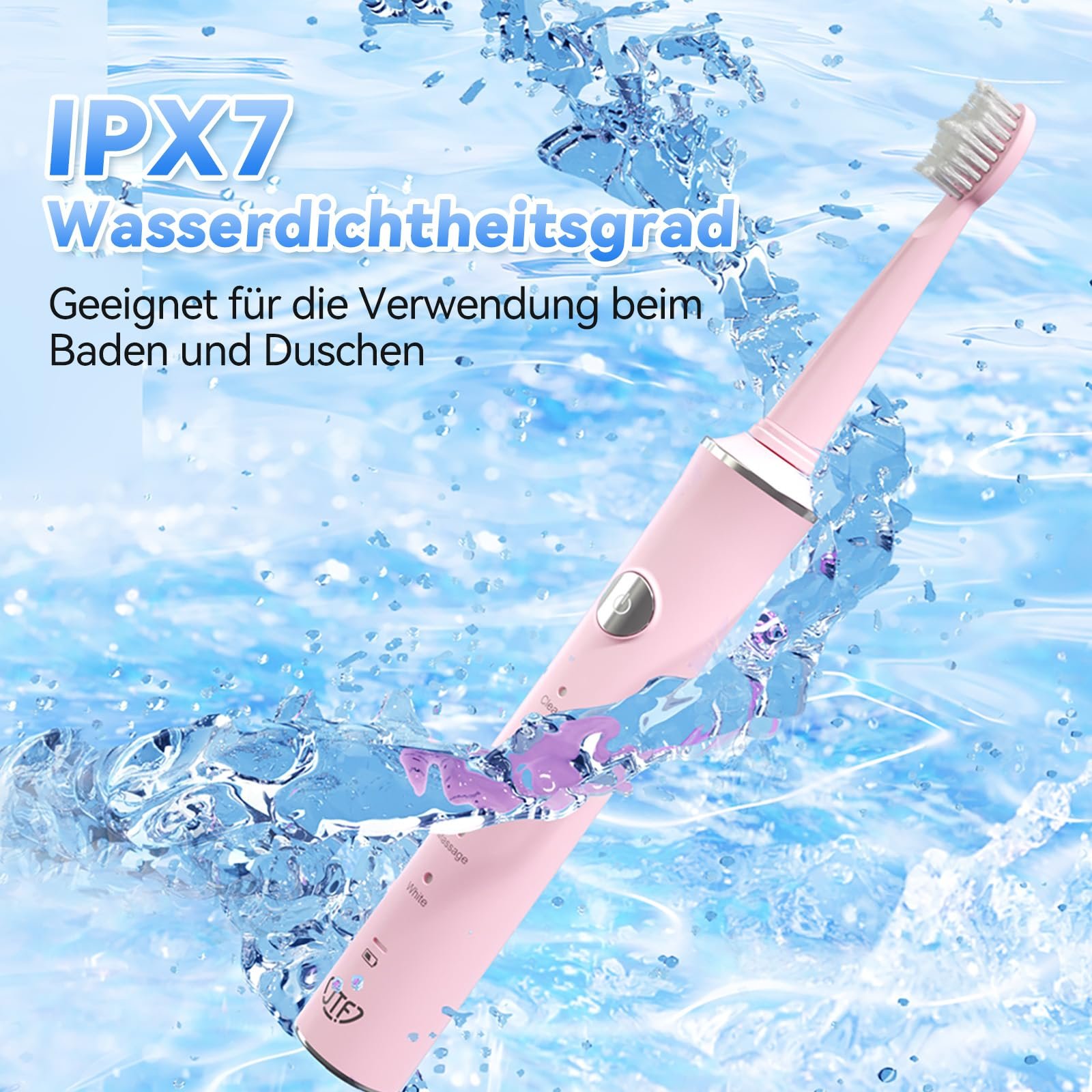 Електрична звукова зубна щітка JTF 5 режимів Рожева, фото №6