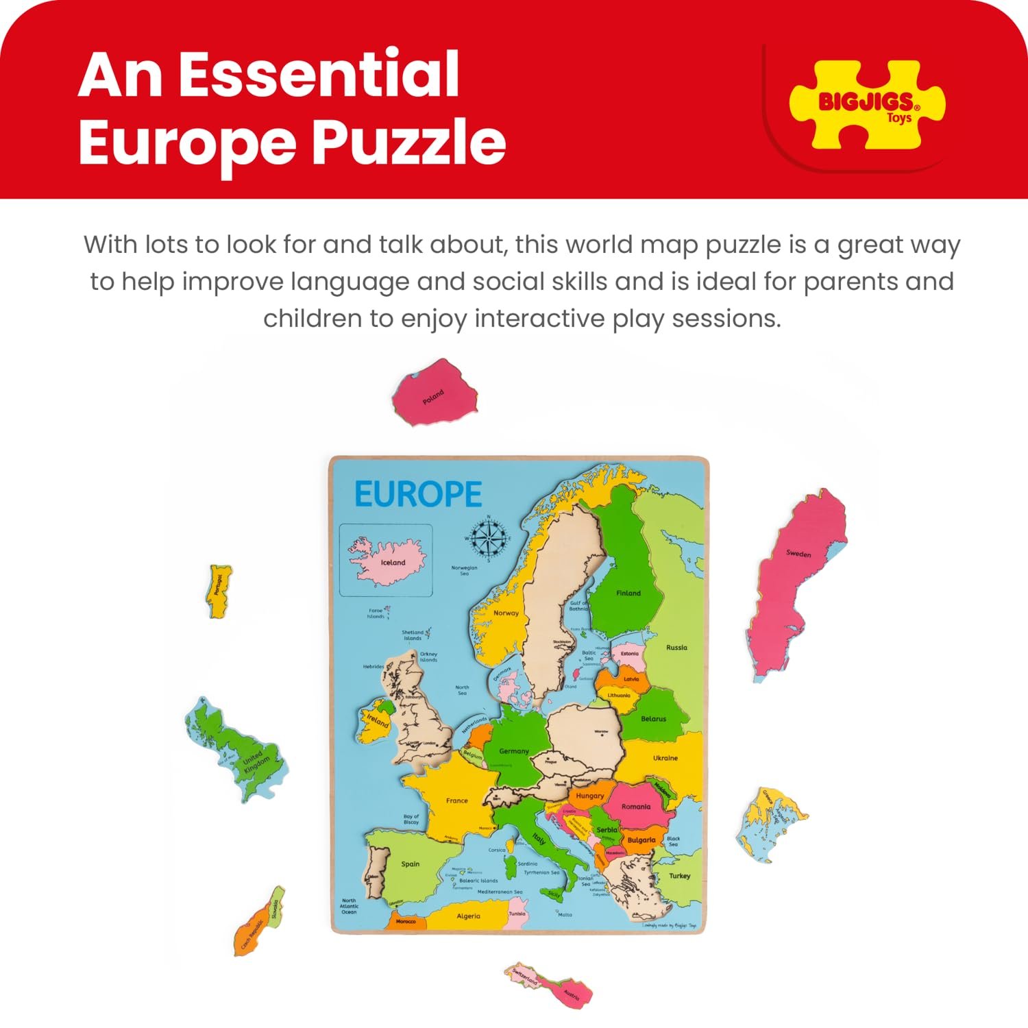 Пазл Bigjigs Toys Map of Europe 25 элементов, фото №3