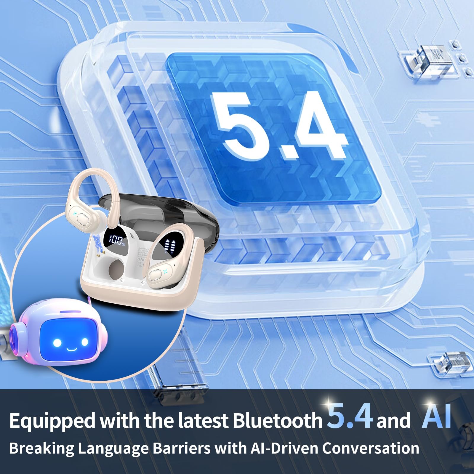 Навушники-перекладачі AI, Bluetooth 5.4 3-в-1, для голосового перекладу в реальному часі 164 мовами з додатком, 75 годин роботи, фото №6