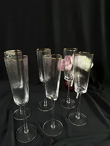 Бокали для шампанского 6 шт з золотою оконтовкою. Крижане скло synthetic.ua - Фото 1