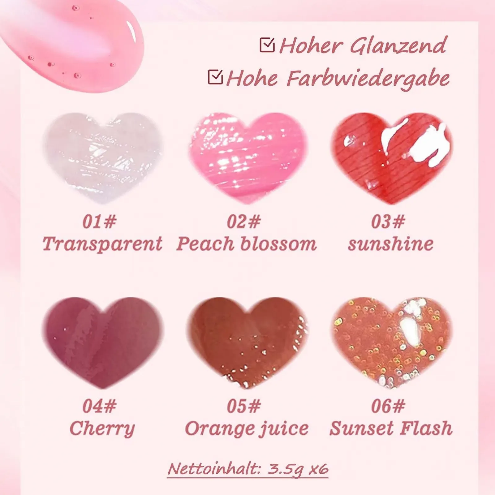 Набор блесков для губ EONFAVE, 6 цветов, фото №3 Набор блесков для губ EONFAVE, 6 цветов, фото №3