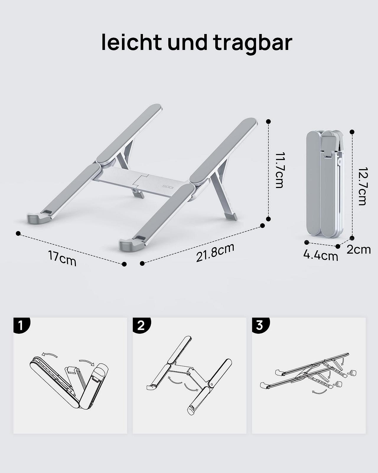 Підставка для ноутбука SODI, складана алюмінієва, регульована по висоті, фото №9 Підставка для ноутбука SODI, складана алюмінієва, регульована по висоті, фото №9