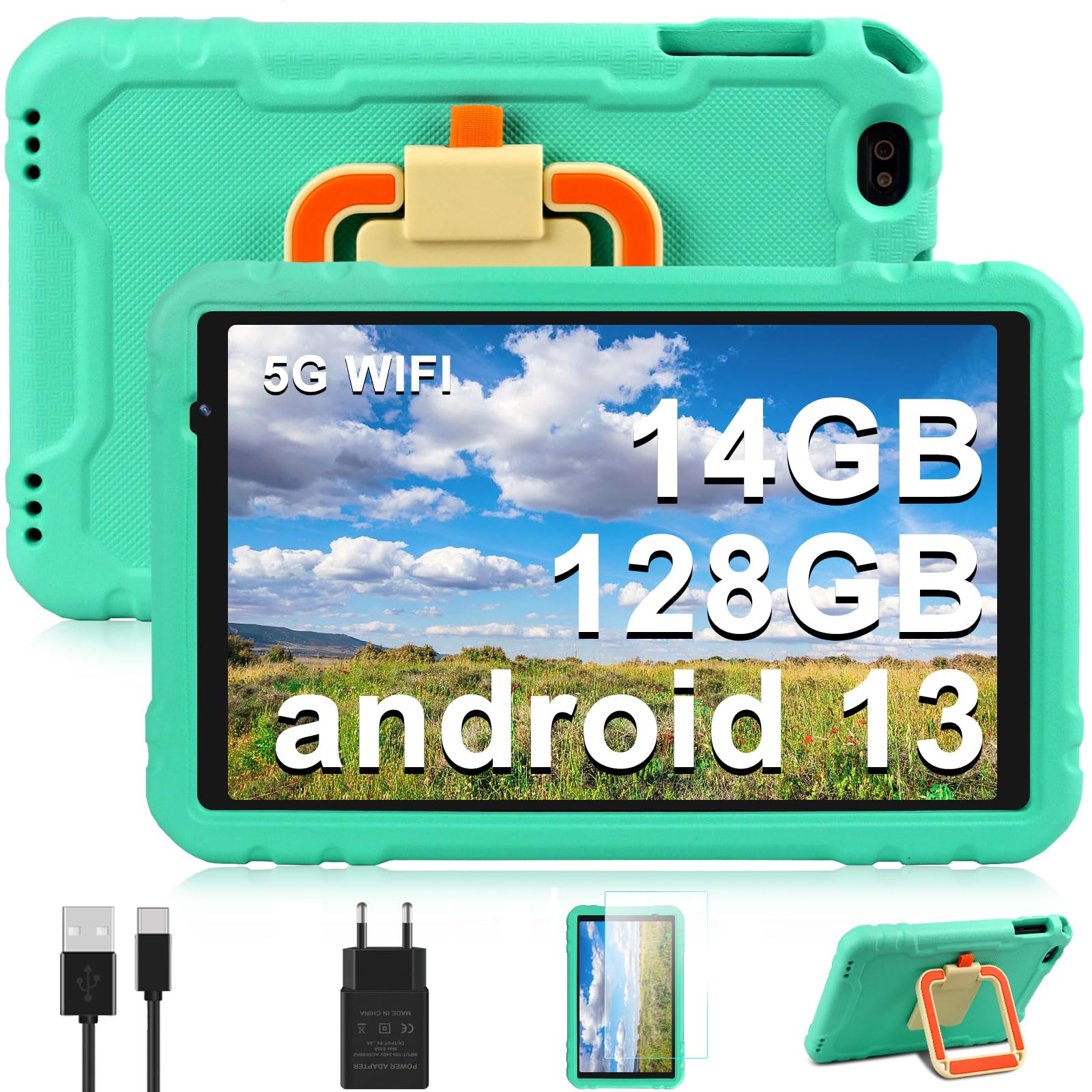 Планшет AOCWEI Android 11 10.1 дюйма 4GB RAM + 64GB ROM (TF 128GB) Octa-Core HD IPS 5+8MP 8000mAh WiFi Google GMS со стилусом и чехлом EVA - светло-зелёный, фото №1