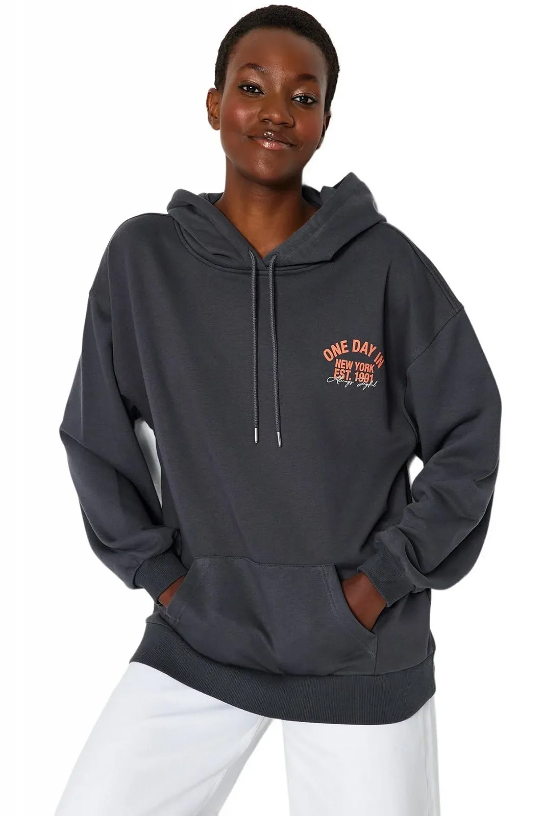 Толстовка TRENDYOL Motto, великий розмір, з довгими рукавами, фото №1