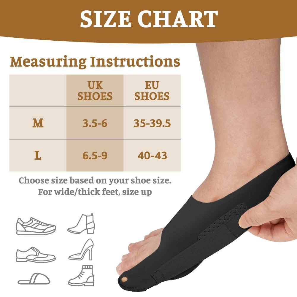 Корректор большого пальца стопы flintronic Hallux Valgus, 2 шт., разделитель для пальцев ног, набор для коррекции Hallux Valgus, бандаж Hallux Valgus для мужчин и женщин, защита большого пальца стопы (черный, M), фото №2