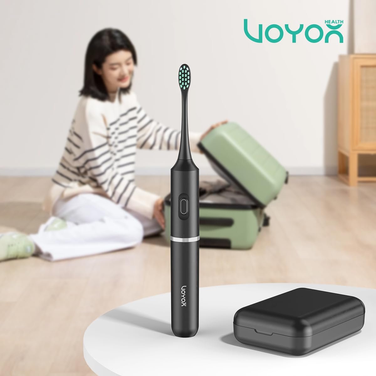 Електрична зубна щітка VOYOR-HEALTH ET410 Звукова акумуляторна портативна 5 режимів з дорожнім футляром Чорна, фото №7