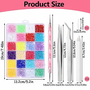 Стразы для ногтей Bedazzler Kit 3500 штук С пинцетом и ручкой-дотсом Набор для творчества synthetic.ua - Фото 1