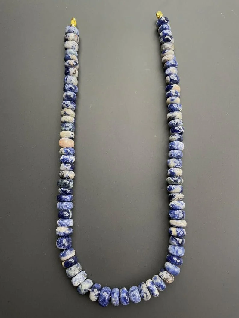 Намистини з натурального содаліту, рондель, гладкі, 10 мм, нитка довжиною 45 см, сині, фото №6