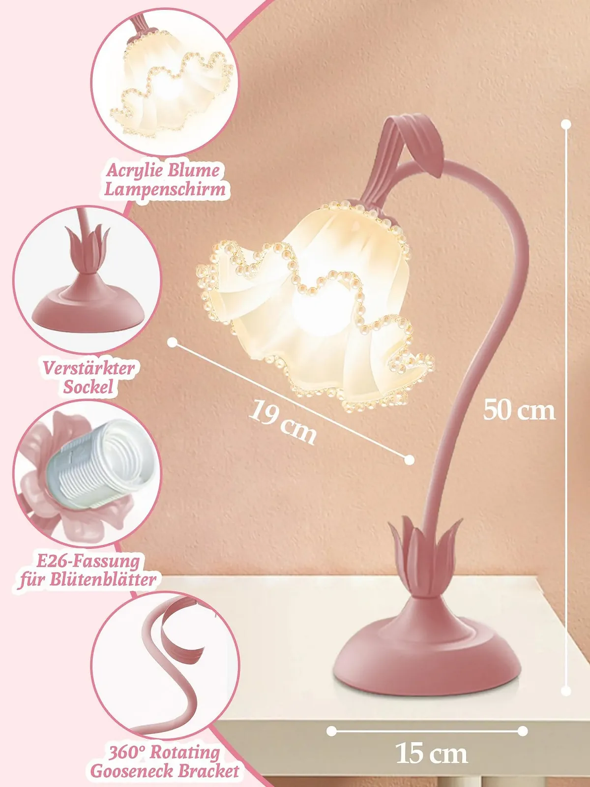 Настільна лампа Flower у формі квітки LED приліжкова 3 режими кольору димована, фото №6