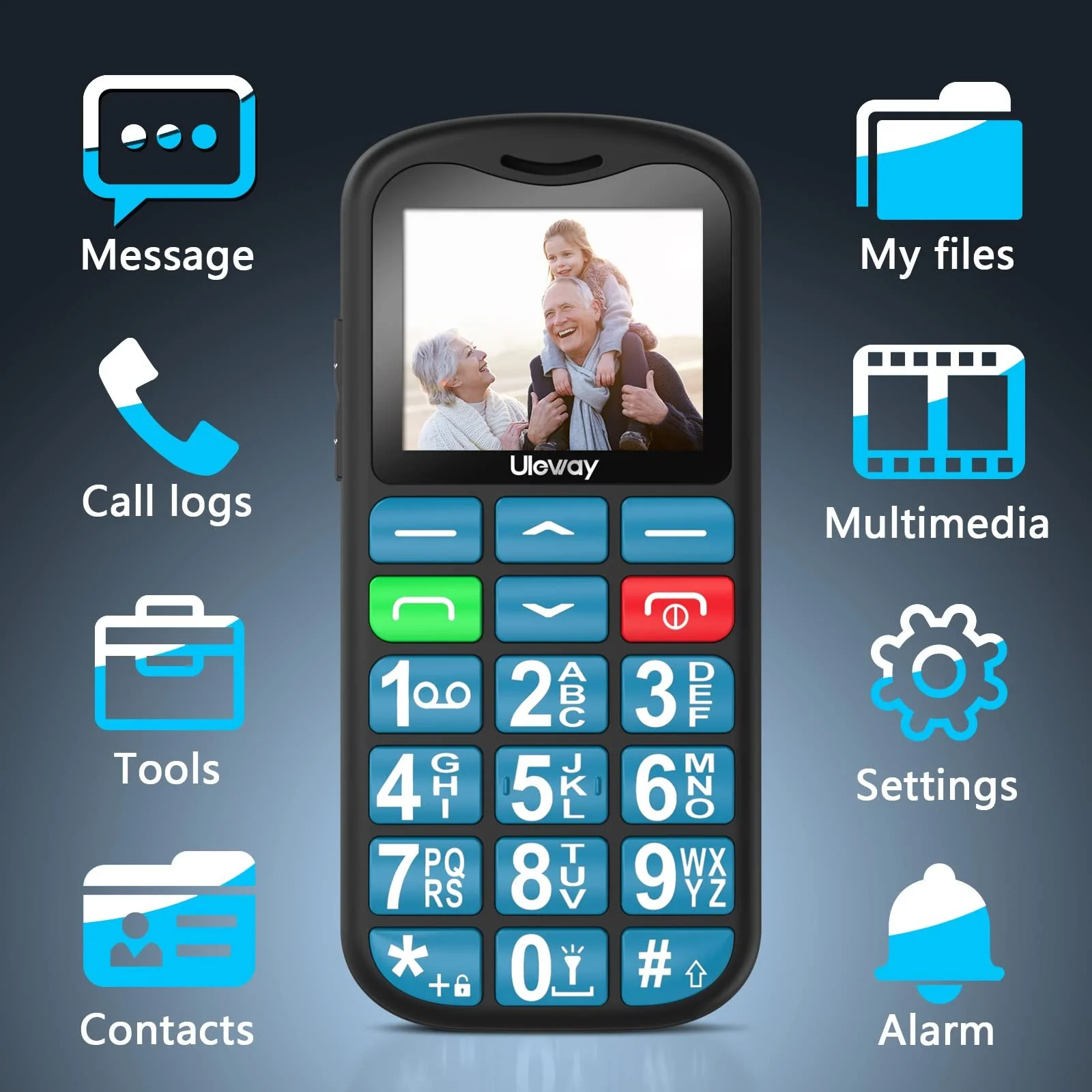 Телефон Кнопочный Uleway Для пожилых людей Dual SIM Синий, фото №9