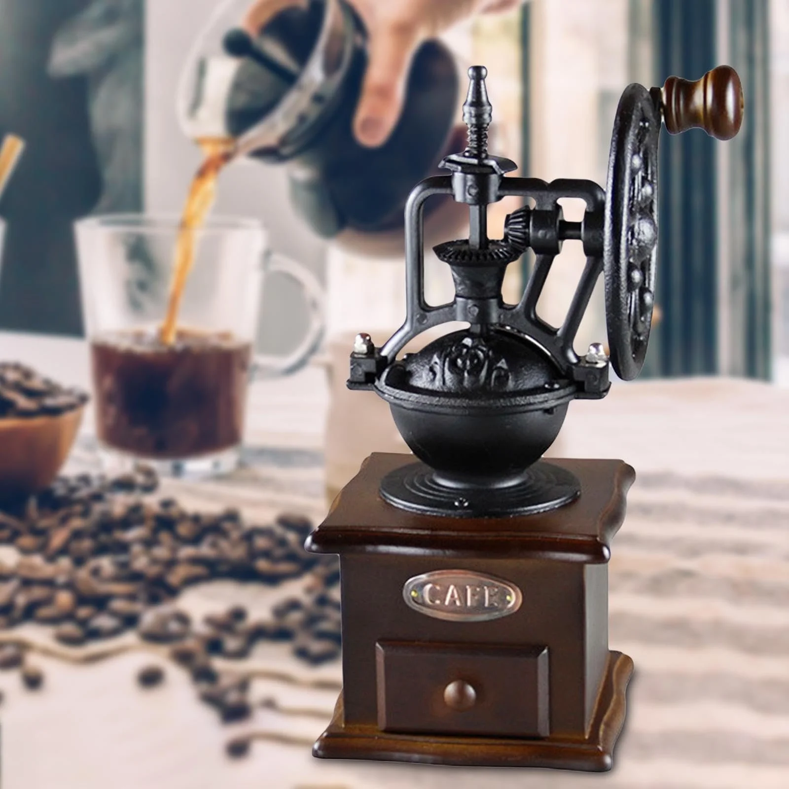 Ручная кофемолка MagiDeal с ящиком, керамические конические жернова, фото №7