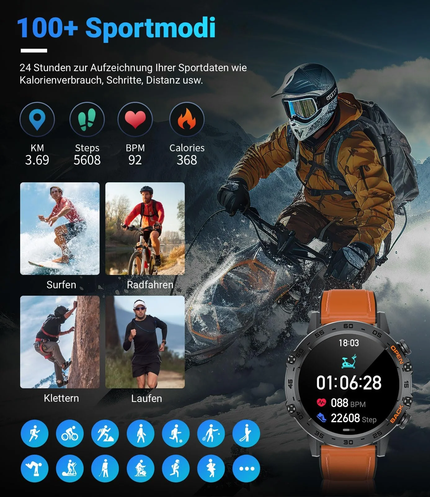 Смарт-годинник LIGE чоловічий з функцією телефону, 1.39 дюйма, військовий смарт-годинник з 24-годинним моніторингом серцевого ритму, фото №5 Смарт-годинник LIGE чоловічий з функцією телефону, 1.39 дюйма, військовий смарт-годинник з 24-годинним моніторингом серцевого ритму, фото №5