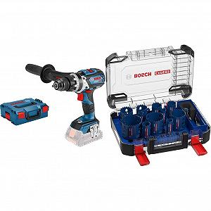 Дриль-шурупокрут Bosch Professional GSB 18V-110 C бездротовий (без акумуляторів і зарядного пристрою, у L-BOXX) + комплект кільцевих пилок Expert Tough Material з 14 предметів (для дерева з металом, діаметр 20-76 мм, аксесуари) - Фото 1