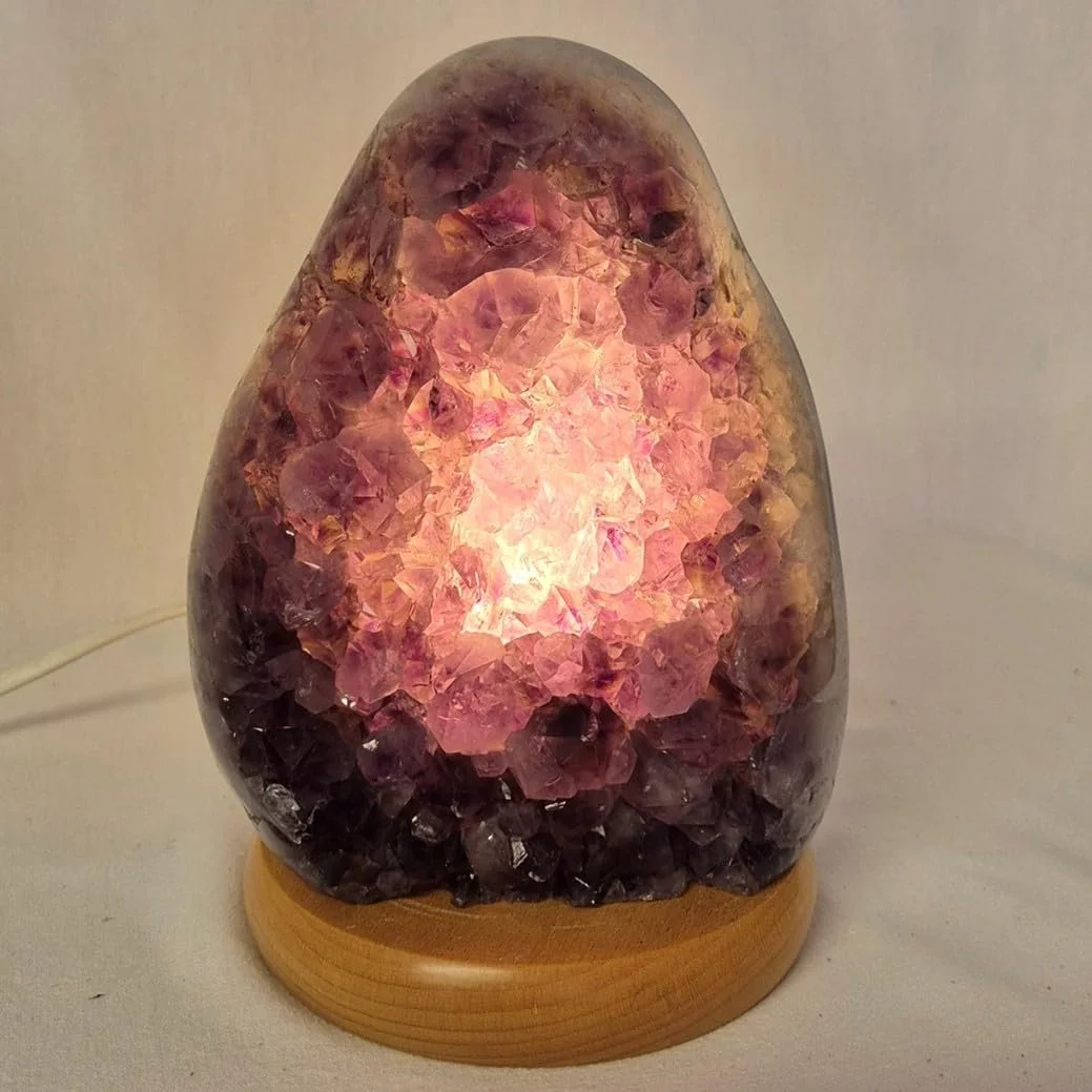 Настільна лампа ручної роботи Amethyst Crystal Medium-224 основа з бука 2 Вт Фіолетова, фото №6