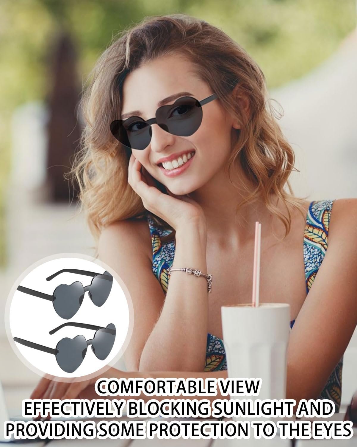 Сонцезахисні окуляри TPZORJX Форма серця, 2 шт, Чорний, фото №4