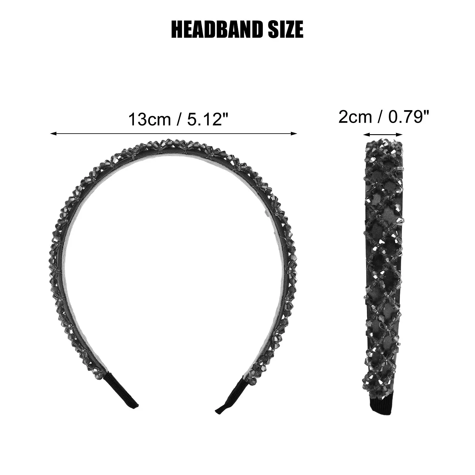 Обруч для волосся VOCOSTE зі стразами для жінок 2 cm шириною, чорний, фото №5