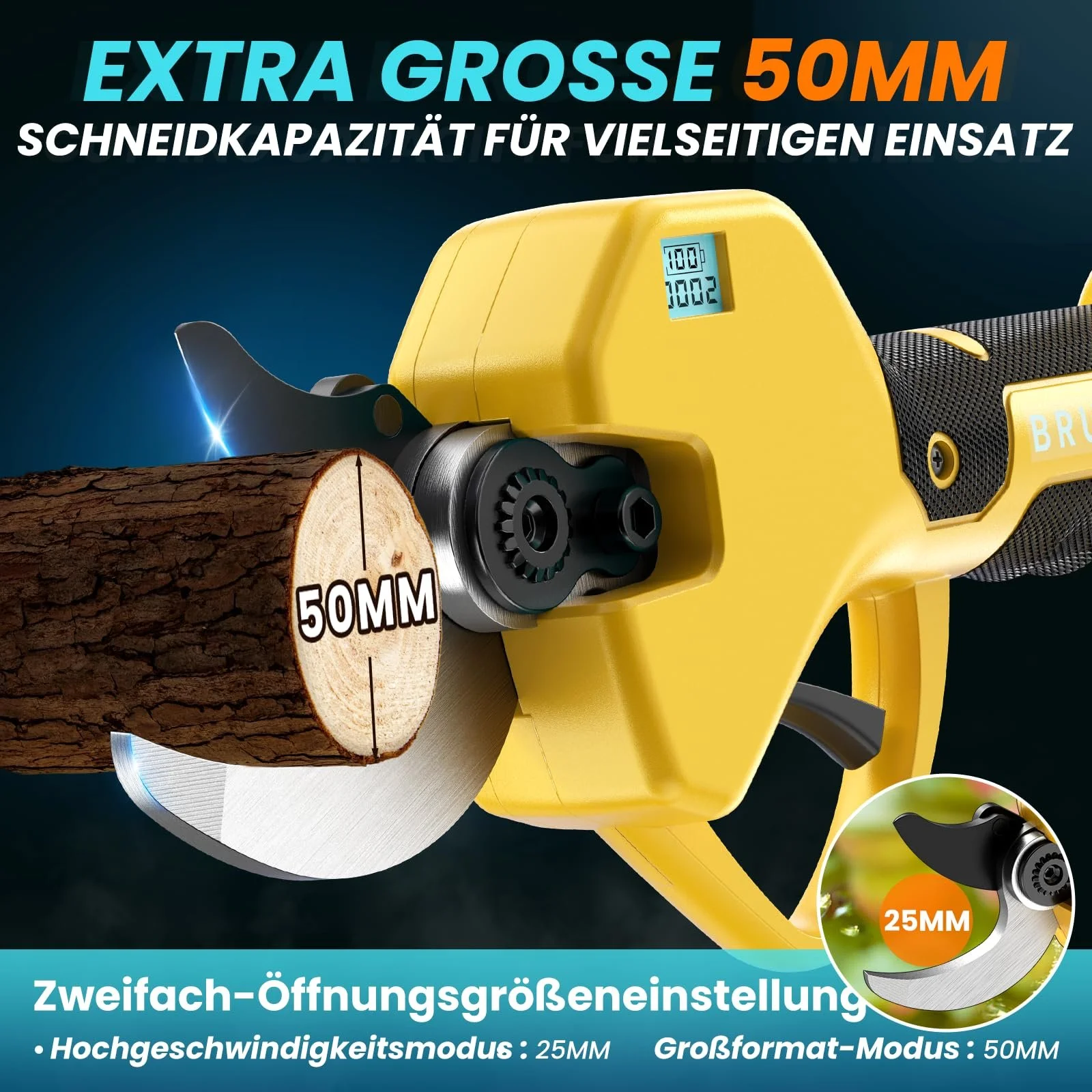 Акумуляторний секатор 50 мм Professional Electric з РК-дисплеєм та 2 x 21 V 2000 mAh акумуляторами, фото №2