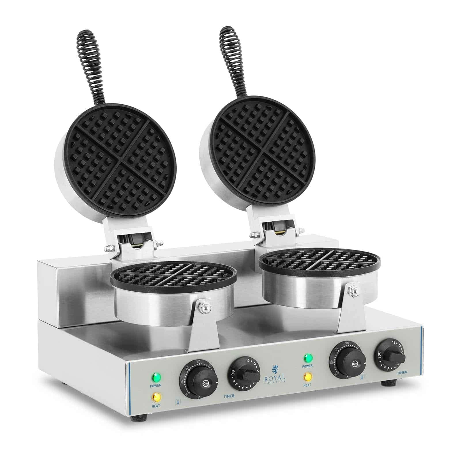 Вафельниця Belgian Royal Catering RCWM-2600-R Подвійна Кругла 2 x 1,300 Вт, таймер 15 хв, тефлон та алюміній, нержавіюча сталь Сріблястий, фото №1