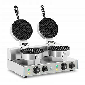 Вафельниця Belgian Royal Catering RCWM-2600-R Подвійна Кругла 2 x 1,300 Вт, таймер 15 хв, тефлон та алюміній, нержавіюча сталь Сріблястий - Фото 1