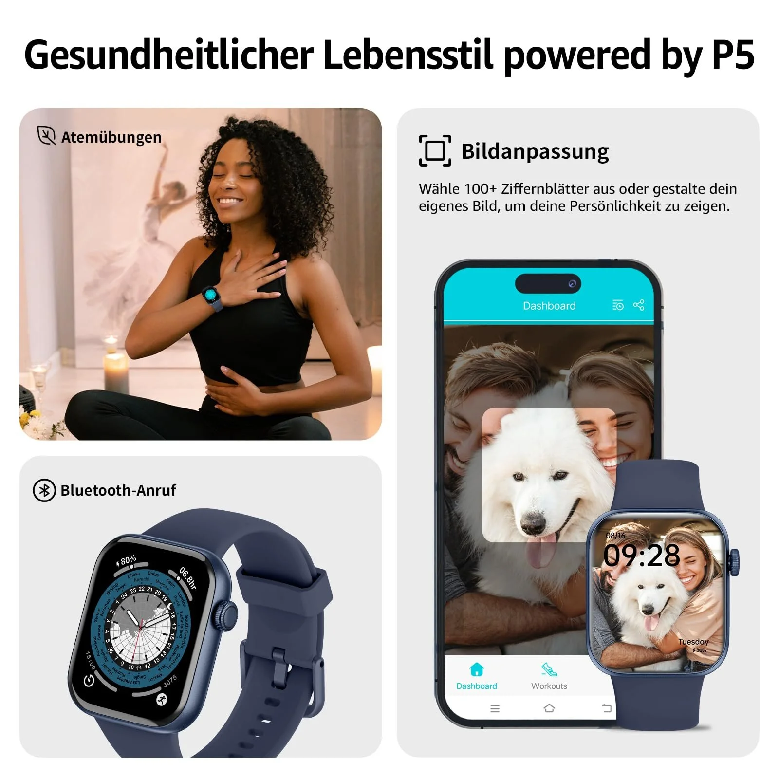 Смартгодинник 1.85 Inch HD Touch Fitness з функцією телефону, 140+ спортивних режимів, монітор серцевого ритму, монітор сну, крокомір, IP68 водонепроникний, фото №6