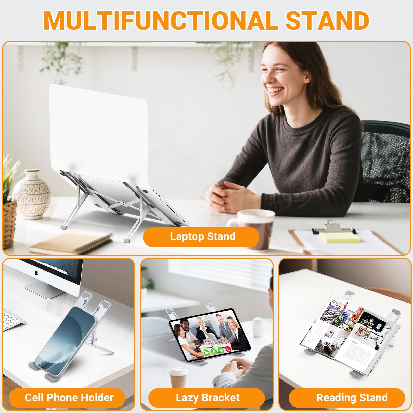 Підставка для ноутбука з 5 рівнями регулювання висоти, складана та портативна з алюмінієвого сплаву, сумісна з ноутбуками 10 - 17,3 дюймів Срібляста, фото №8 Підставка для ноутбука з 5 рівнями регулювання висоти, складана та портативна з алюмінієвого сплаву, сумісна з ноутбуками 10 - 17,3 дюймів Срібляста, фото №8