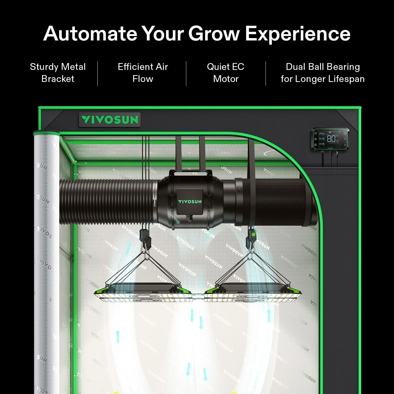 Канальний вентилятор VIVOSUN AeroZesh G6 / 32 дБ / 6" / 35 Вт / 2500 RPM / Чорний, фото №3