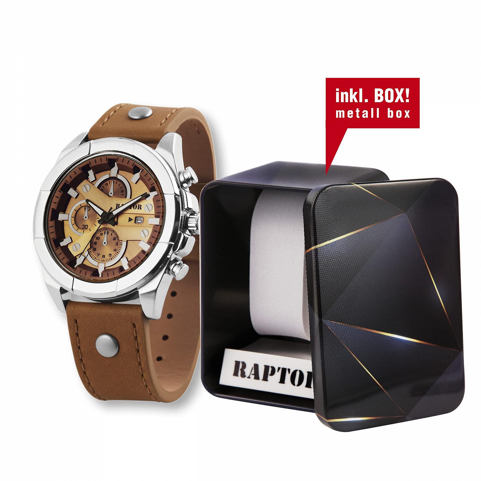 Мужские часы Chrono-Look Raptor с браслетом с заклепками, коричневый, аналоговый дисплей даты, 26 см, 48 мм, 24 см, разноцветный, ремешок., фото №7