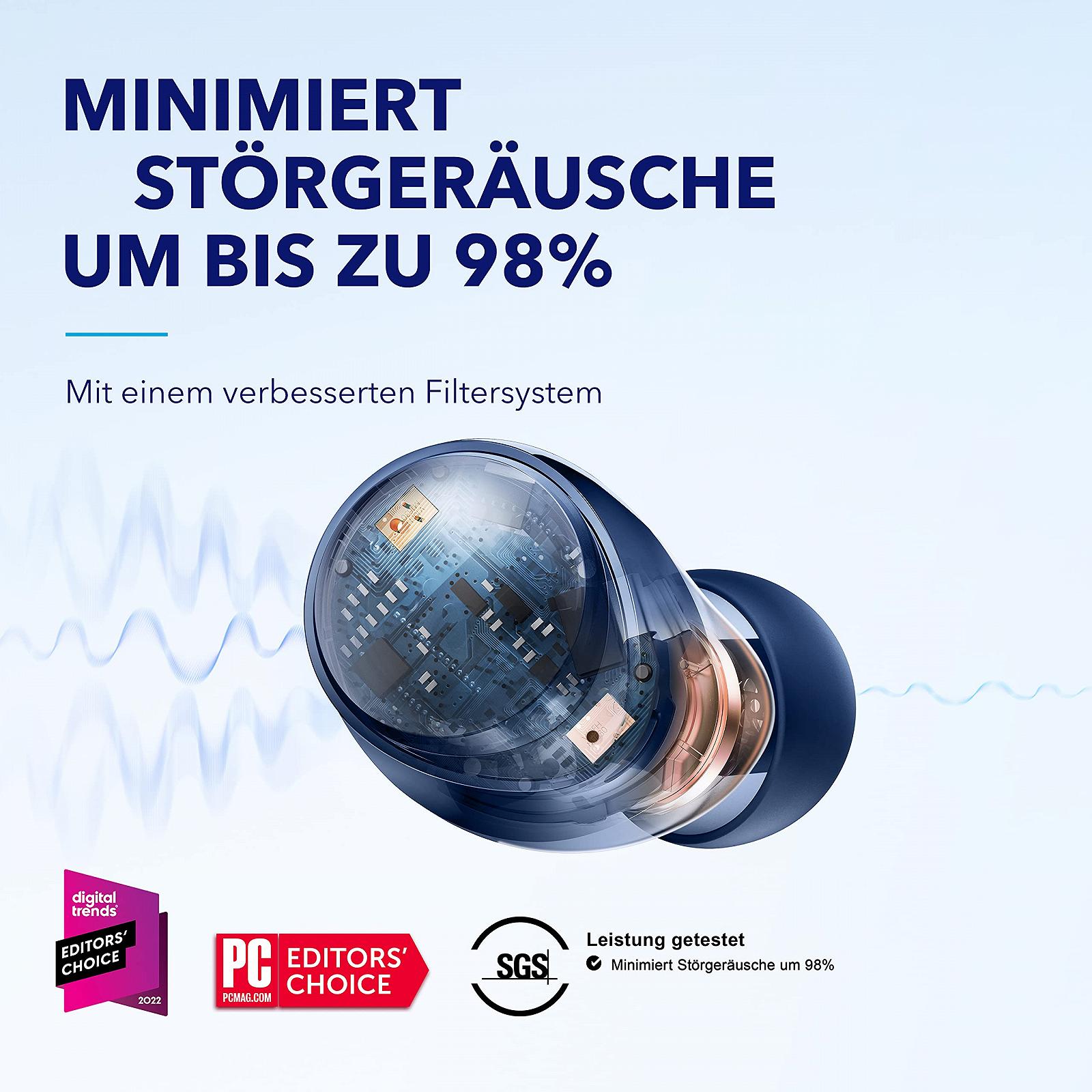 Наушники Anker soundcore Space A40 Беспроводные до 98% автоматическое шумоподавление 50 часов воспроизведения Hi-Res звук Комфортный дизайн Управление через приложение Bluetooth для наслаждения музыкой Синие, фото №2