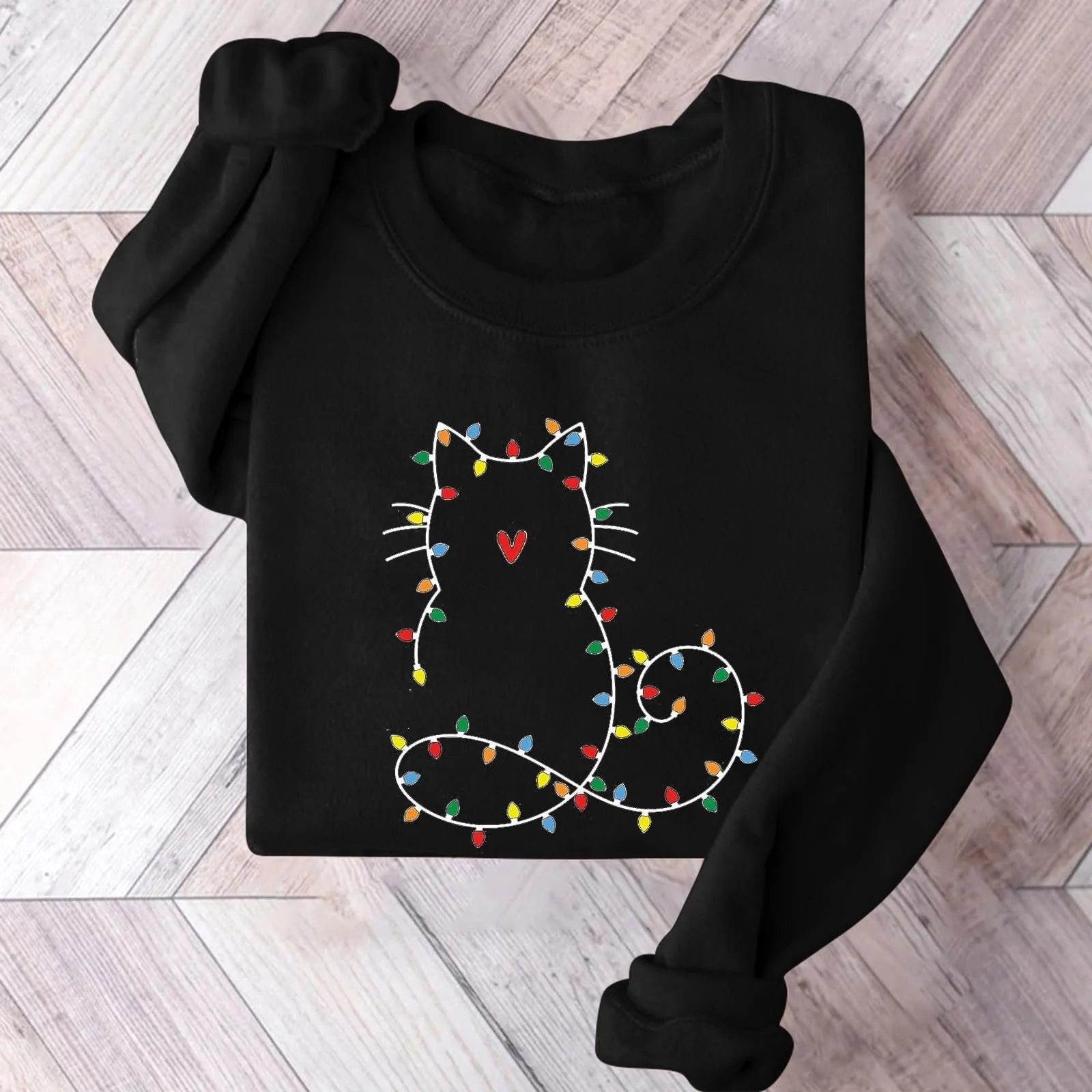 Повседневная женская толстовка Christmas Tops Putfit Милый кот Рождественские огни Милая рождественская кошачья рубашка Толстовка с рождественскими огнями для кошек 2025 Подарки для женщин, фото №3