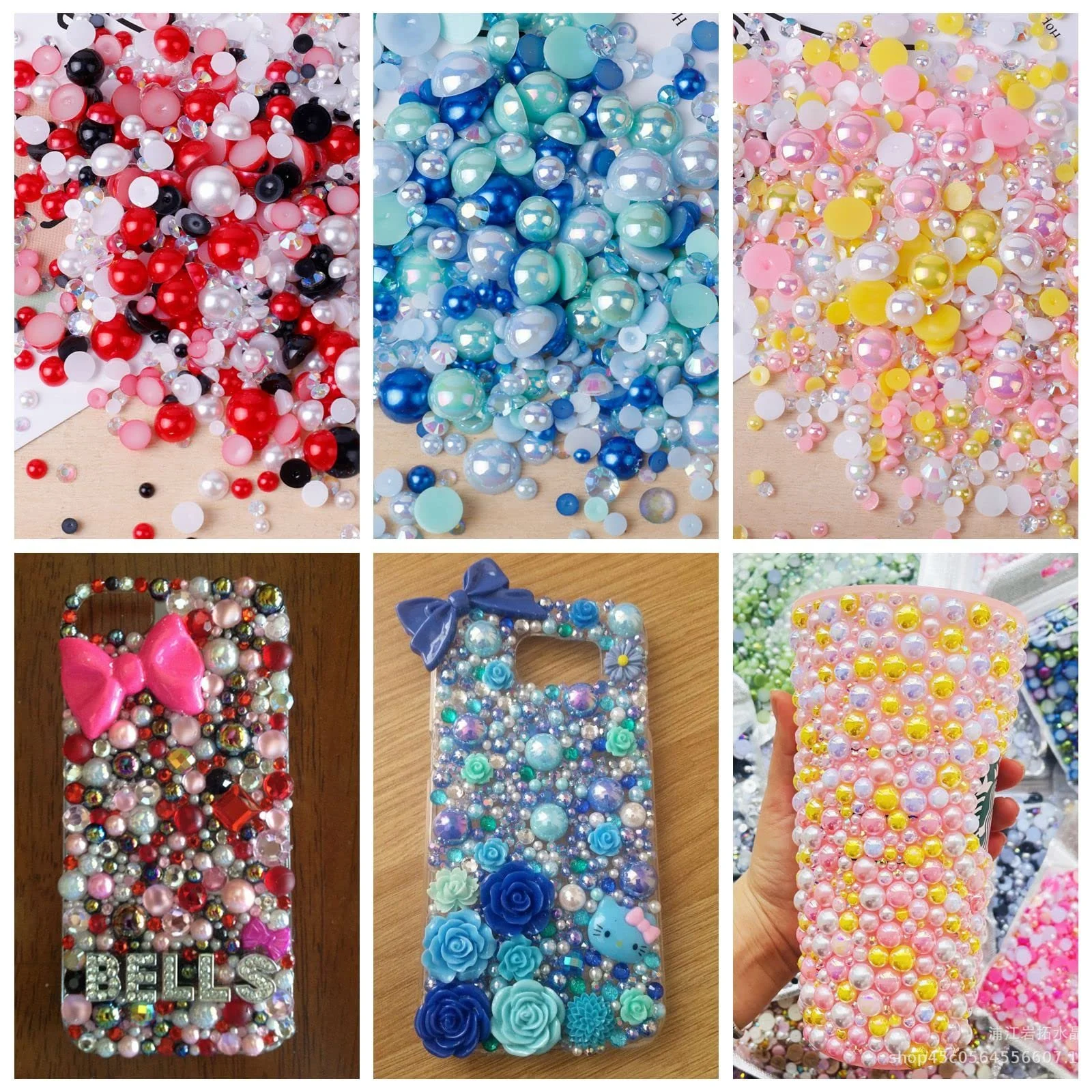 Микс Полубусины и Стразы ASTARON для рукоделия 3 мм 10 мм, Плоская задняя часть, для лица, ногтей, DIY, чашек, искусства, обуви, одежды (Синяя серия), фото №7