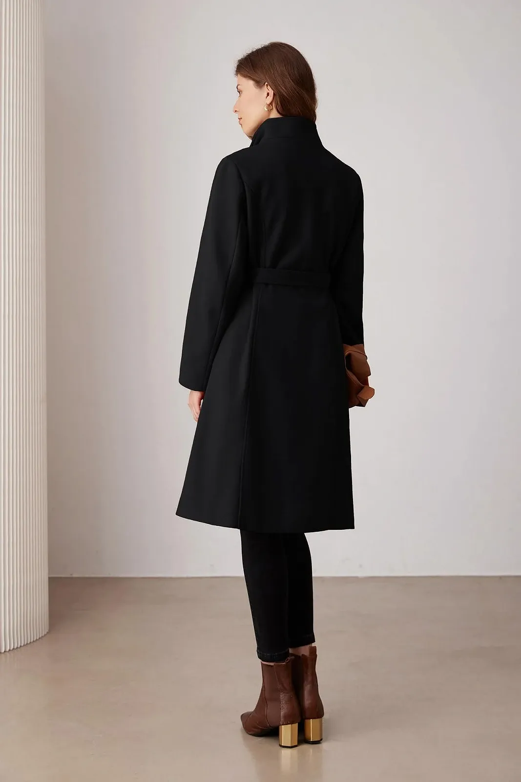 Пальто GRACE KARIN A-силуету з відкладним коміром на один ґудзик з поясом, фото №4 Пальто GRACE KARIN A-силуету з відкладним коміром на один ґудзик з поясом, фото №4