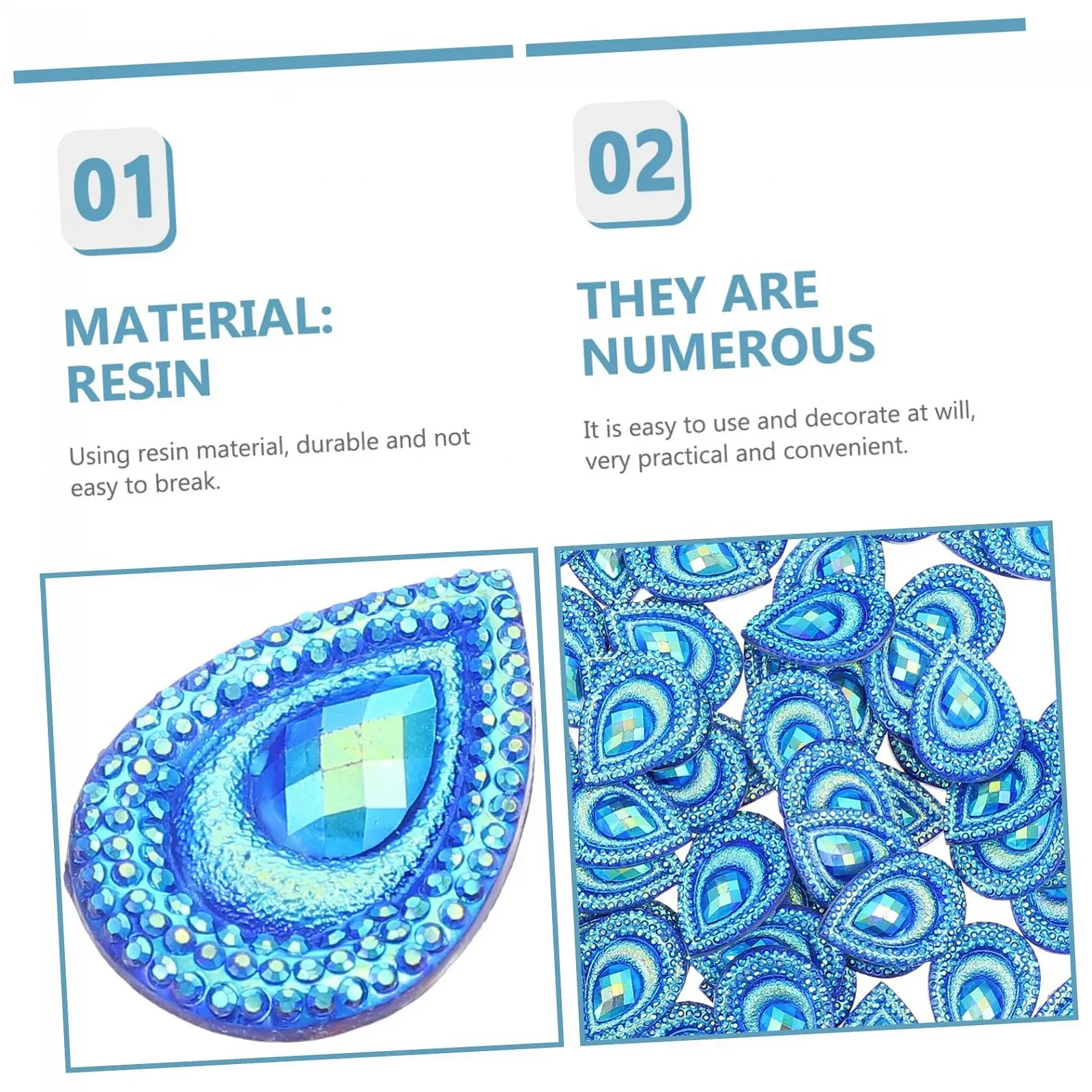 Стрази Крапля LALAFINA 3шт Смола Блакитний, фото №9