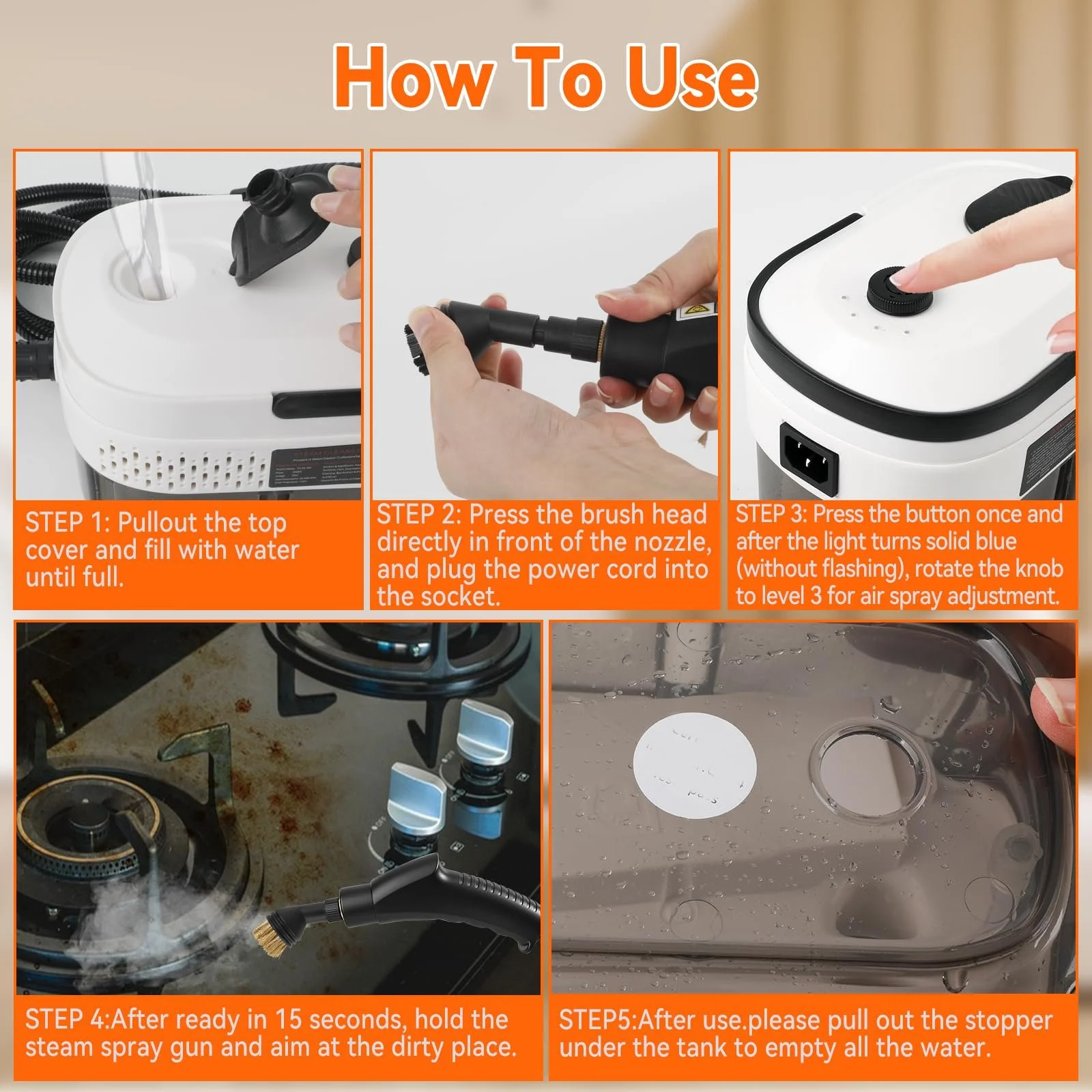 Пароочисник ручний 2500 Вт 1.6 л 3 рівні регулювання портативний, фото №6