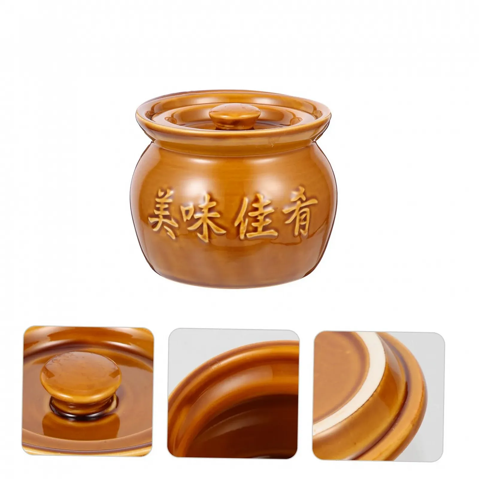 Горщик для запікання керамічний 400 мл з кришкою Коричневий, фото №3