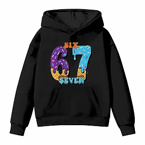 Худи Kinder 67 с капюшоном, мультяшный принт, длинный рукав, туника, повседневный стиль, Six Seven, принт, зимнее худи, теплый карнавальный костюм для детей synthetic.ua - Фото 1