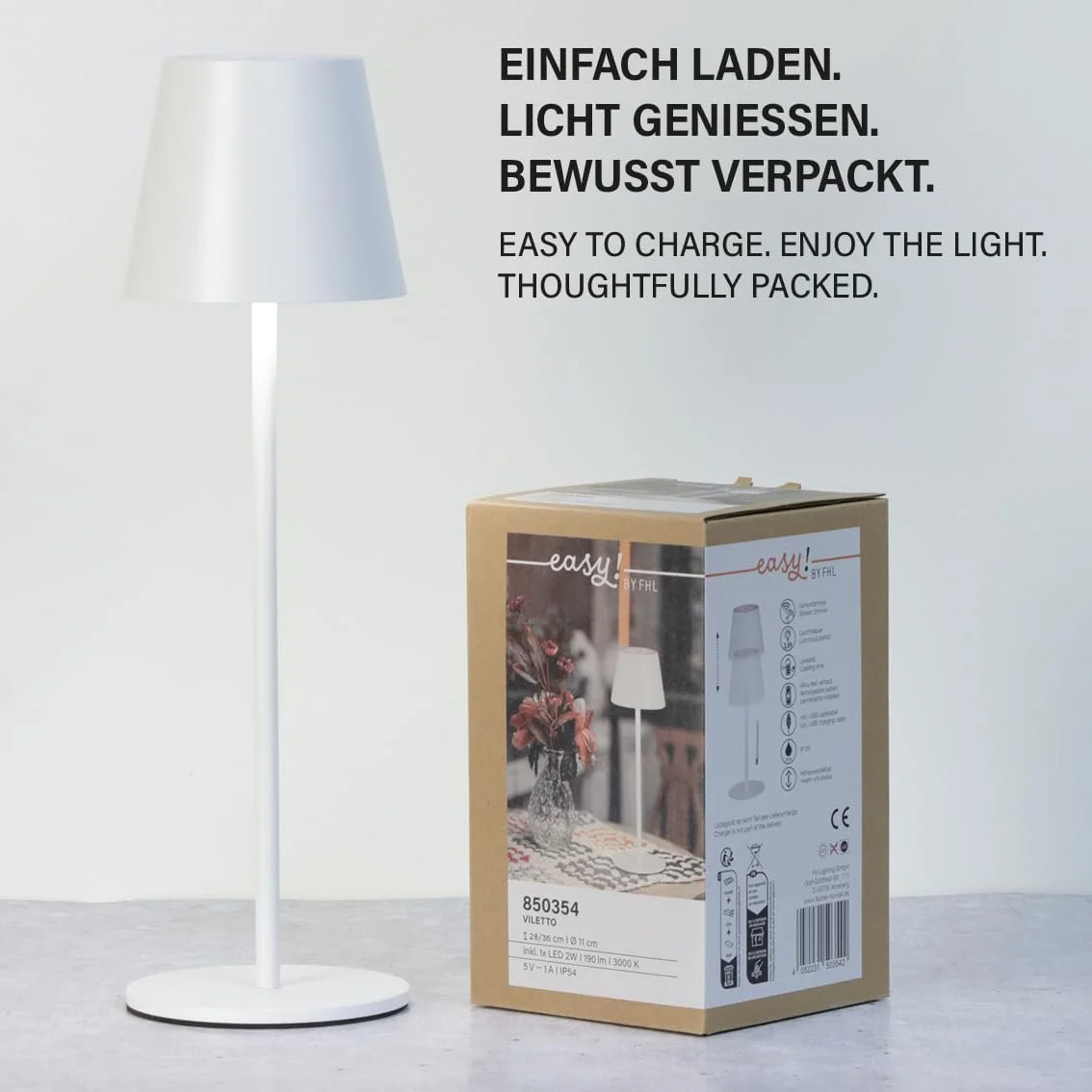 Настільна лампа FHL Акумуляторна LED Сенсорна Водонепроникна Пісочний білий, фото №6