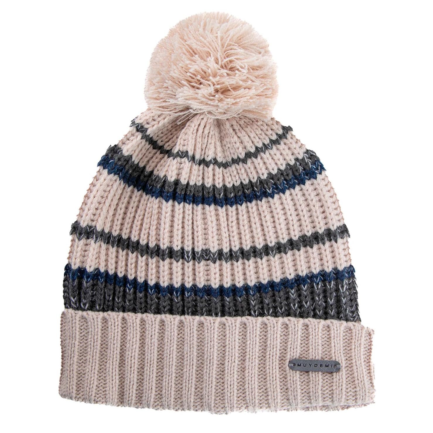 Полосатая шапка с помпоном MUYDEMI для девочек, фото №1