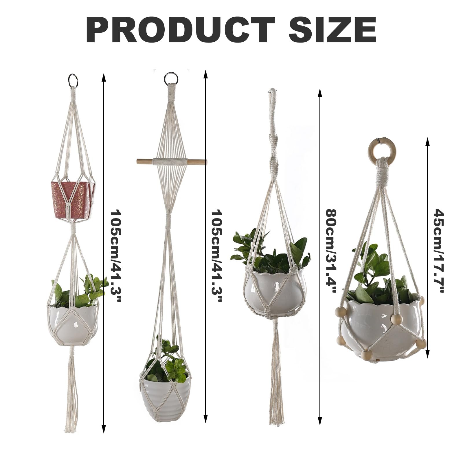 Підвісні кашпо макраме 4 шт з 8 гачками бавовна бежеві, фото №2