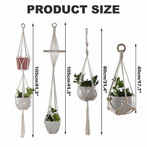 Підвісні кашпо макраме 4 шт з 8 гачками бавовна бежеві synthetic.ua - Фото 1