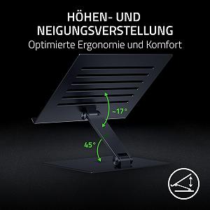 Підставка для ноутбука Razer Регульована - Ергономічна регульована по висоті  до 18 дюймів (регульована по висоті та нахилу, міцний алюміній, вентильований дизайн) Чорний synthetic.ua - Фото 1